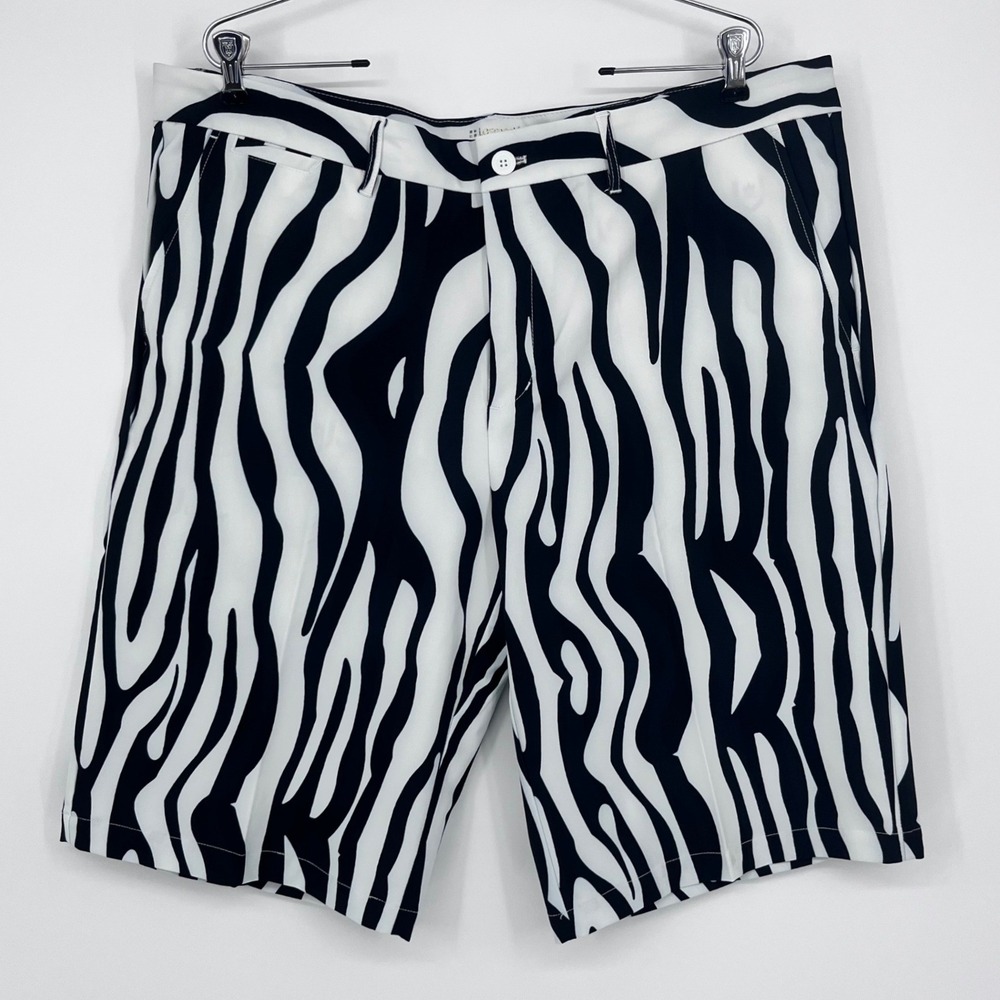 Lesmart Golf Shorts Mens 40 Black White Zebra Print Performance Stretch Standard